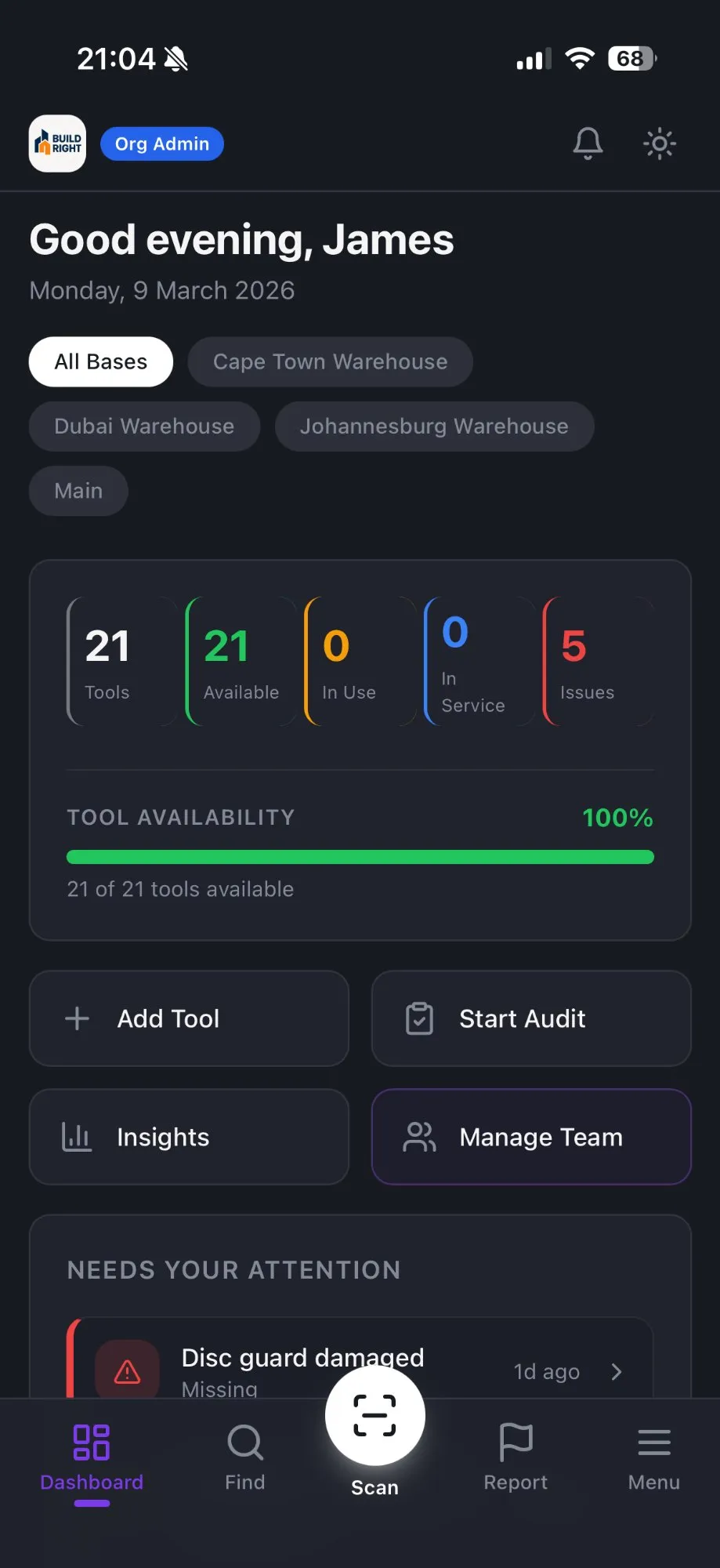 ToolTrak dashboard